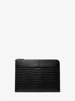 Hudson Crocodile Embossed Leather Laptop Case