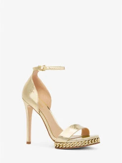 Jordyn Embellished Metallic Snake Embossed Leather Platform Sandal