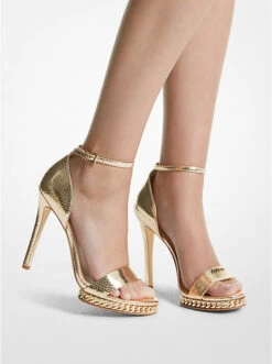 Jordyn Embellished Metallic Snake Embossed Leather Platform Sandal -Michael Michael Kors Shop 40F3JOHS1M 0705 7