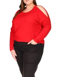 MICHAEL Michael Kors Plus Size Waffle Stud Cold-Shoulder Top