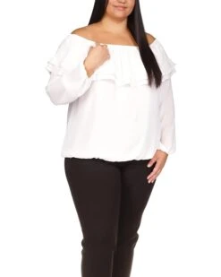 MICHAEL Michael Kors Plus Size Short Sleeve Ruffle Peasant Top