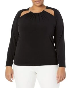 MICHAEL Michael Kors Plus Size Solid Chain Cutout Top