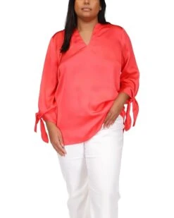 MICHAEL Michael Kors Plus Size Solid Satin Tie Top