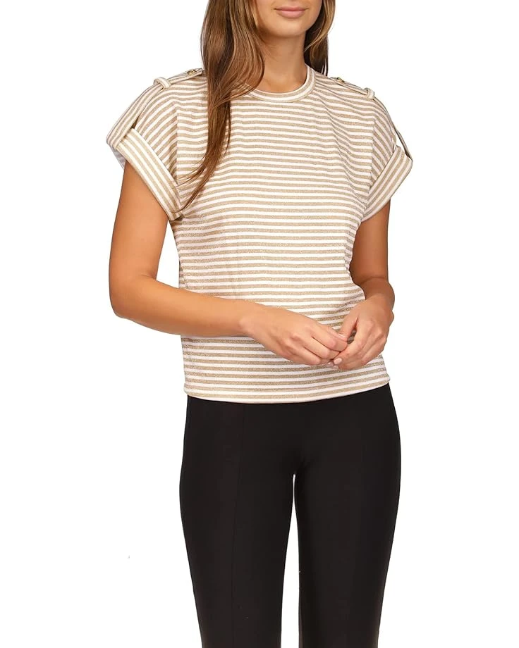 MICHAEL Michael Kors Stripe Snap Epaulette T-Shirt 3 MICHAEL Michael Kors Stripe Snap Epaulette T-Shirt