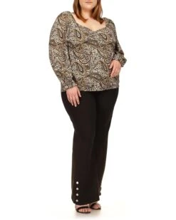 MICHAEL Michael Kors Plus Size Long Sleeve Puff Sleeve Ruched Top