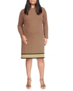 MICHAEL Michael Kors Plus Size Geo Diamond Long Sleeve Border Dress