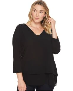 MICHAEL Michael Kors Plus Size V-Neck Mixed Media Top