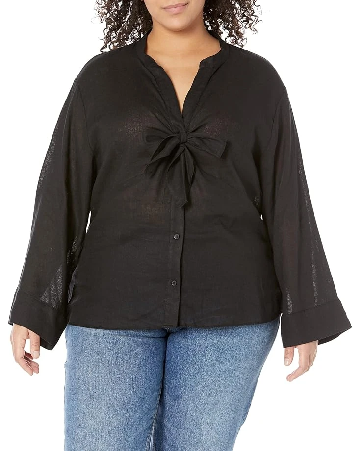 MICHAEL Michael Kors Plus Size Solid Long Sleeve Tie Blouse 3 MICHAEL Michael Kors Plus Size Solid Long Sleeve Tie Blouse