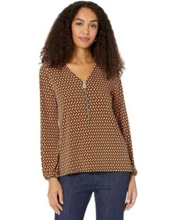 MICHAEL Michael Kors Printed Long Sleeve Dog Tag Top