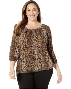 MICHAEL Michael Kors Plus Size Leopard Peasant Top