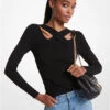Ribbed Stretch Knit Cutout Sweater