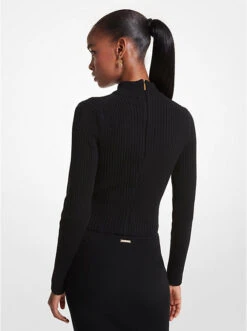 Ribbed Merino Wool Blend Cropped Turtleneck Sweater -Michael Michael Kors Shop MF360P26V1 0001 2