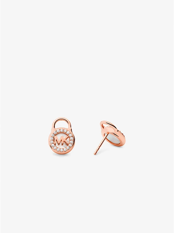 Precious Metal-Plated Sterling Silver Pavé Padlock Stud Earrings 4 Precious Metal-Plated Sterling Silver Pavé Padlock Stud Earrings - Image 2