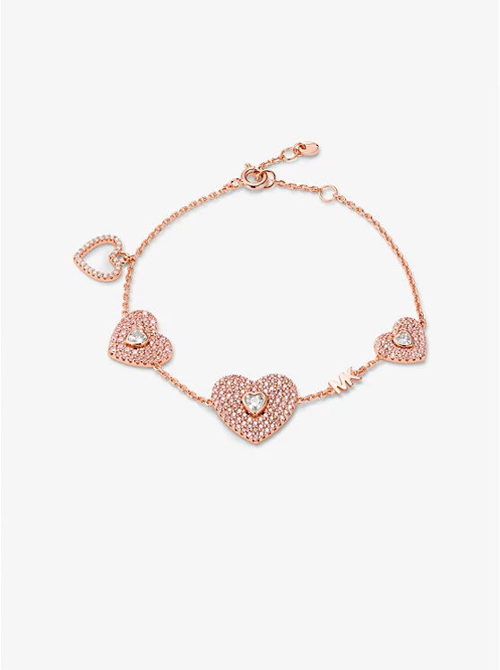 14K Rose Gold-Plated Sterling Silver Pavé Heart Bracelet 3 14K Rose Gold-Plated Sterling Silver Pavé Heart Bracelet
