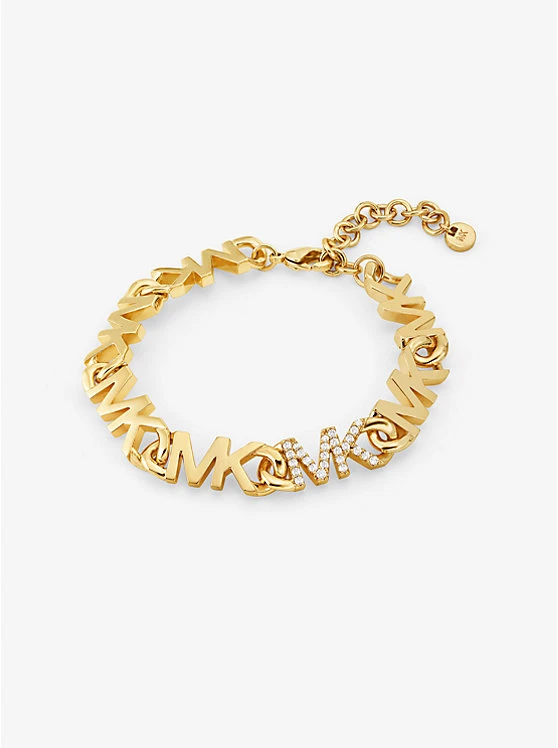 14K Gold Plated-Plated Brass Pavé Logo Chain Bracelet 3 14K Gold Plated-Plated Brass Pavé Logo Chain Bracelet