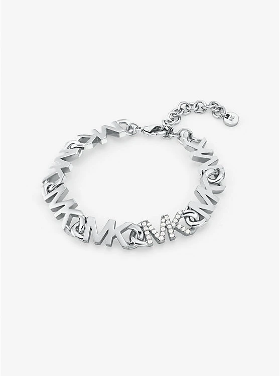Platinum-Plated Brass Pavé Logo Chain Bracelet 3 Platinum-Plated Brass Pavé Logo Chain Bracelet
