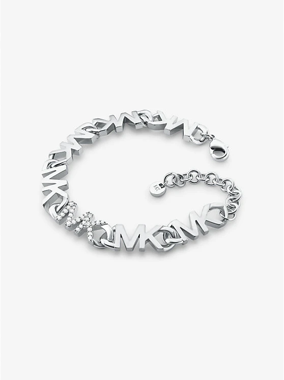 Platinum-Plated Brass Pavé Logo Chain Bracelet 4 Platinum-Plated Brass Pavé Logo Chain Bracelet - Image 2