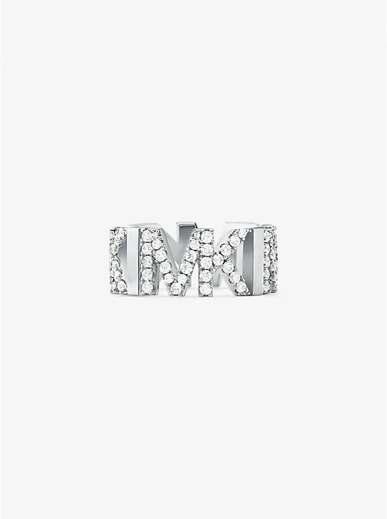 Platinum-Plated Brass Pavé Logo Chain Ring 3 Platinum-Plated Brass Pavé Logo Chain Ring